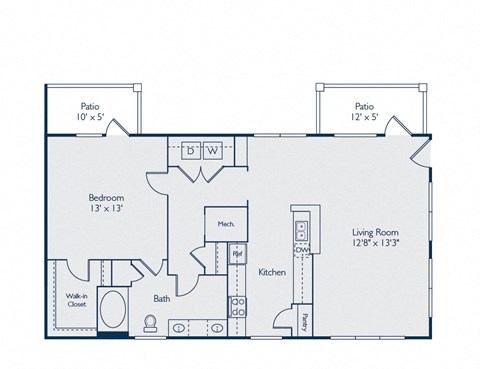 Floor plan for 1 bed, 1 bath, 978 sqft